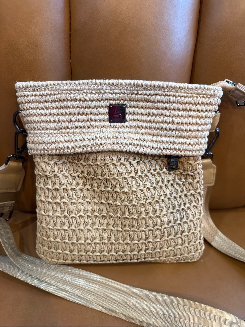 THINK ROYLN Beige Woven Crossbody Bag